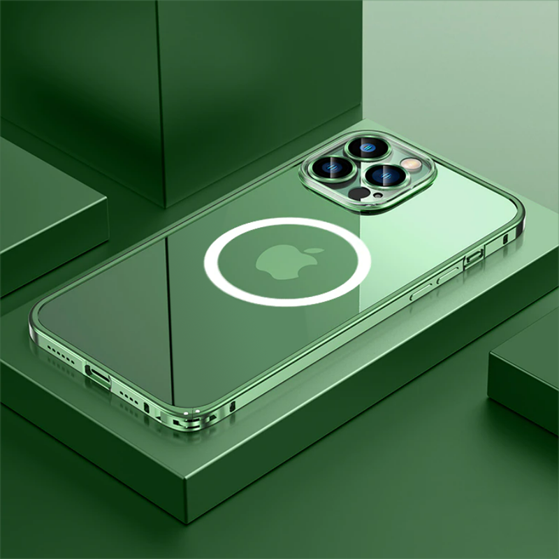 iPhone 14 Series Metal Lock Magsafe Case with Camera Lens Protector