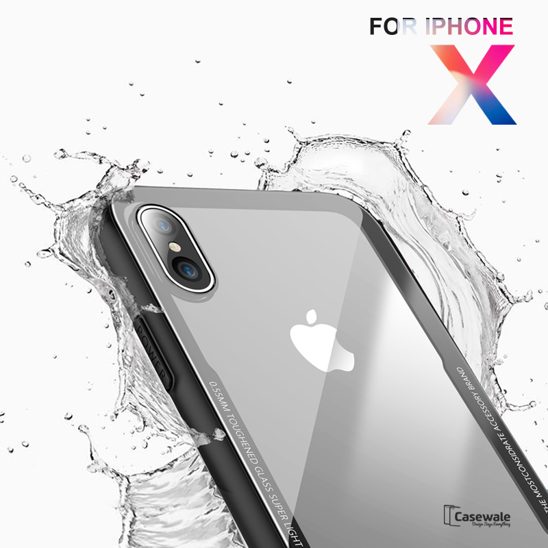 Luxury Black & Red Transparent Glass Case For iPhone X [Best Selling Case]