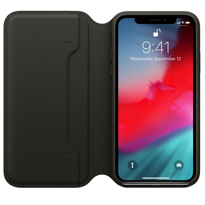 Leather Flip Card Holder Case for iPhone X Series- Black