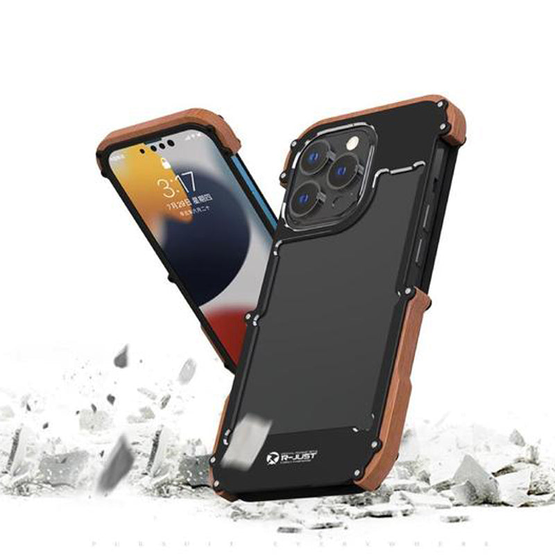 iPhone 13 Series Luxury Aluminum Wood Protective Bumper Case