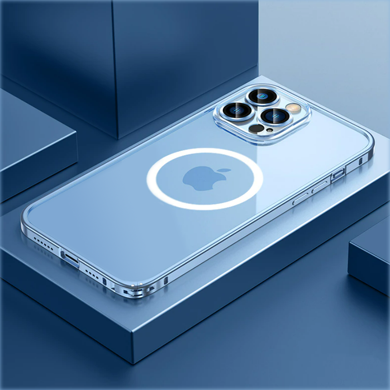 iPhone 14 Series Metal Lock Magsafe Case with Camera Lens Protector
