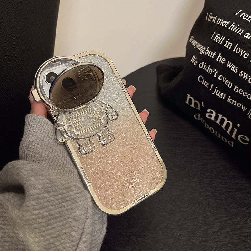 iPhone 13 Series Glittery Astronaut Lens Bracket Electroplated Case