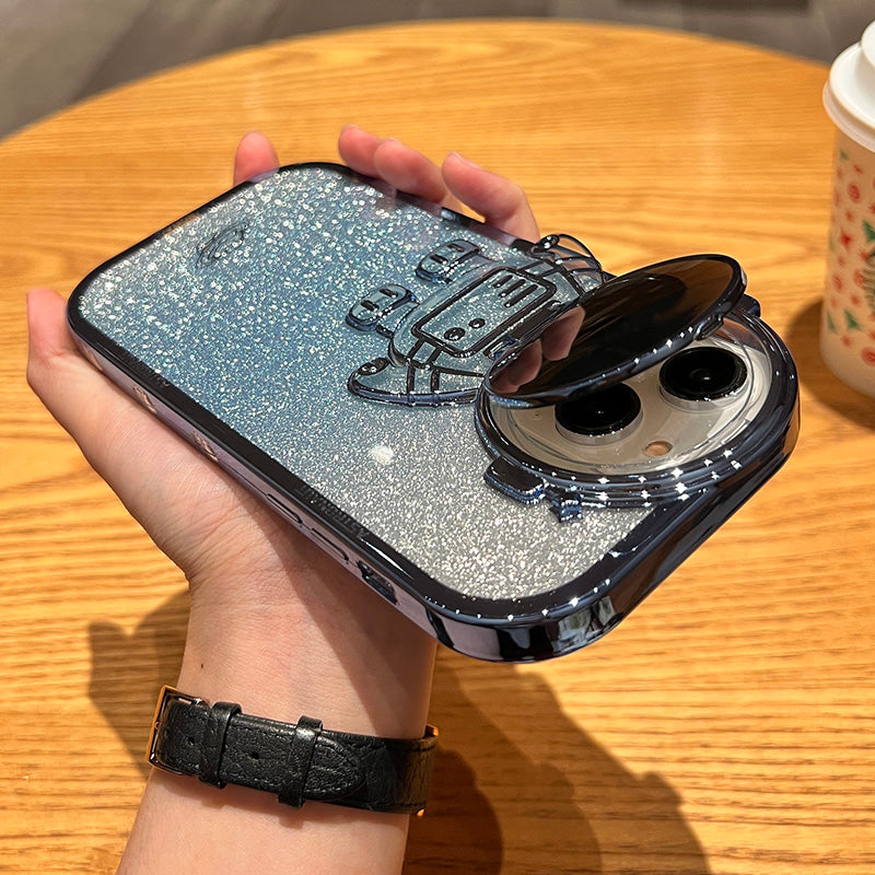 iPhone Series Glittery Astronaut Lens Bracket Electroplated Case